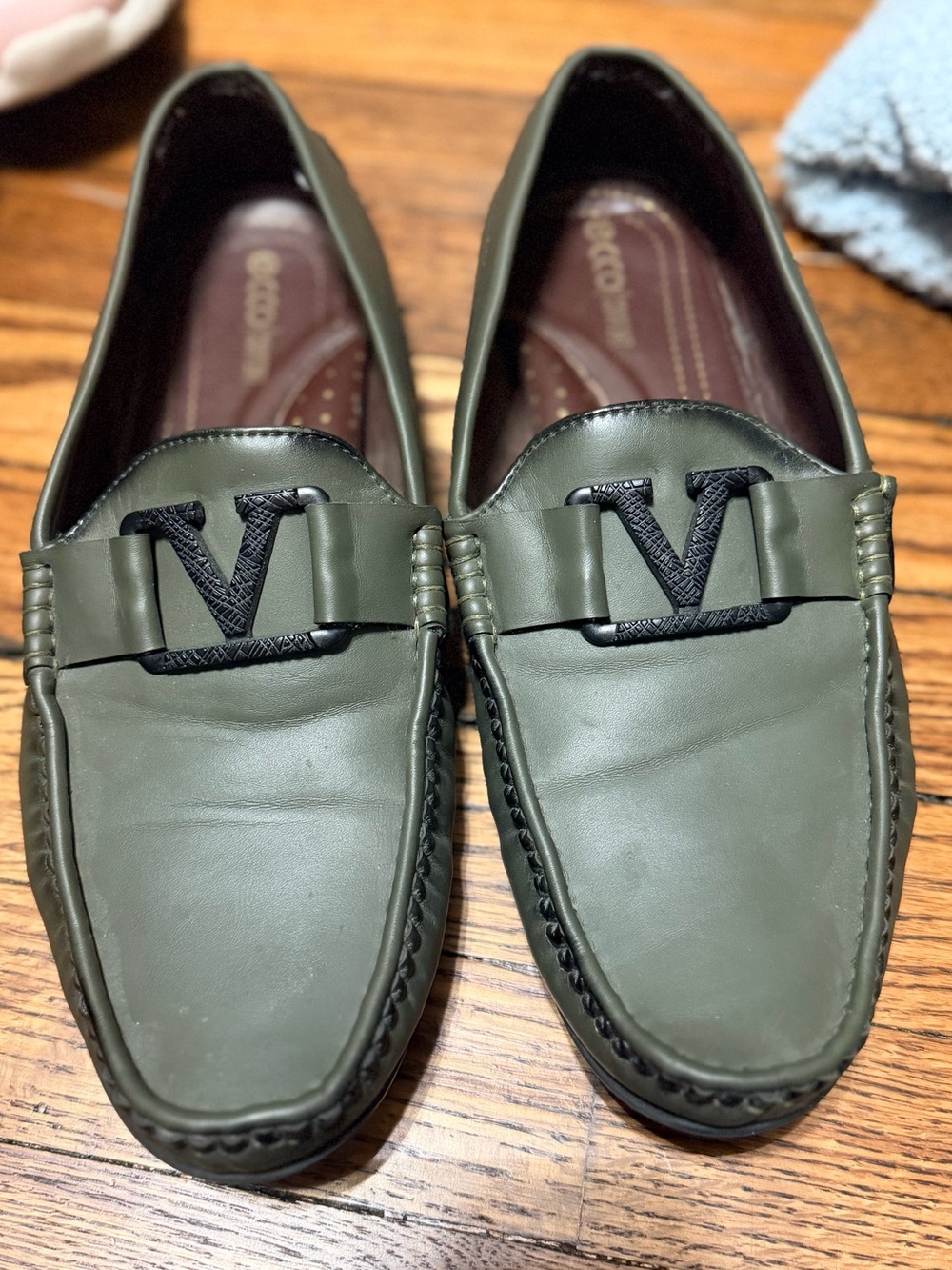 ECCO Comfort Mens 8 EU 42 Olive Green Leather Driving Loafers Moccasins